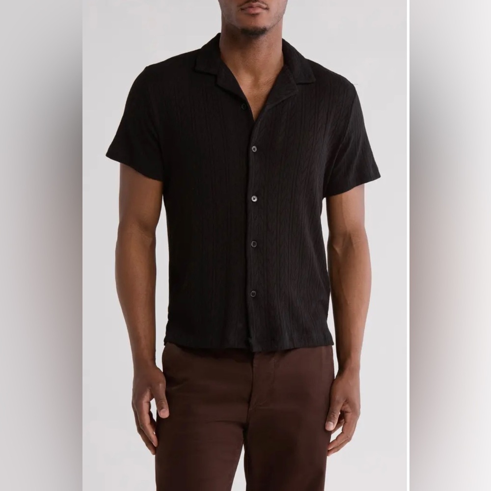 Denim & Flower By Ricky Singh Black Knit Cotton Blend Camp Shirt Button Up Large